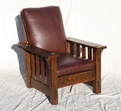 Original J.M. Young large Morris chair with slats to the floor and thru-tenons.